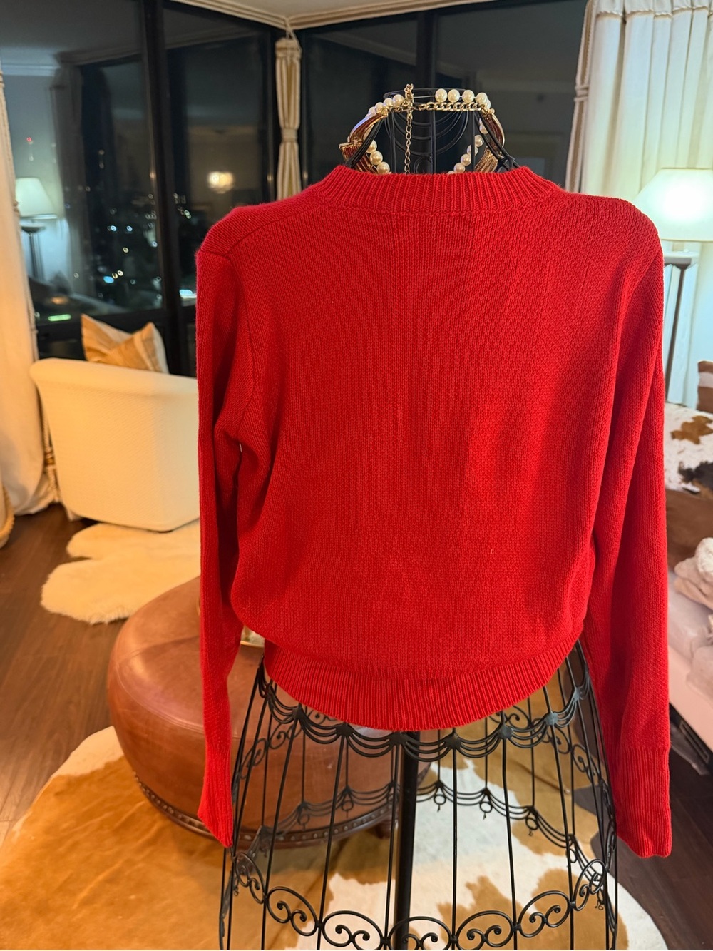 Red Knit Button-Up Cardigan with Gold Buttons - Picture 3 of 3